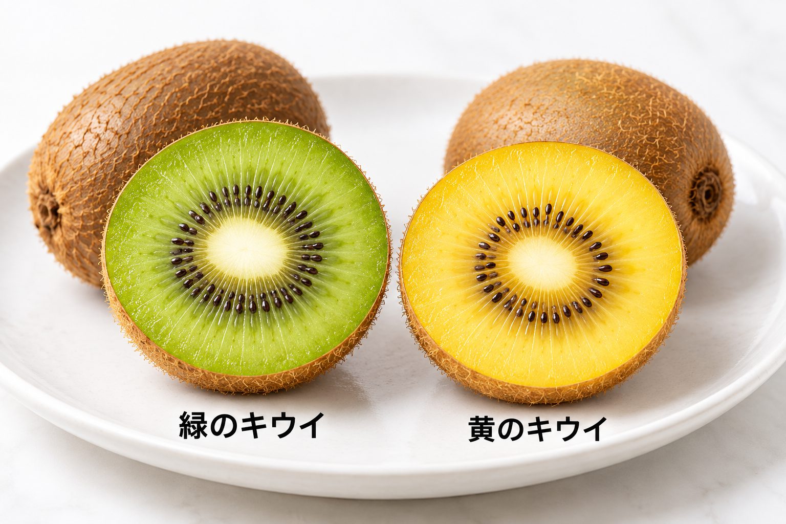 緑と黄のキウイを並べた写真風の説明用イメージ